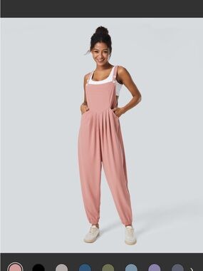 HALARA Waffle Fabric Dusty Rose Jogger Overalls Jumpsuit